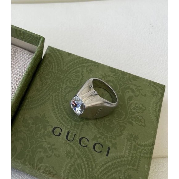 NEW Vintage Gucci Brass Pyramid Silver Stone  Ring Size L US 8.75 - Picture 1 of 9